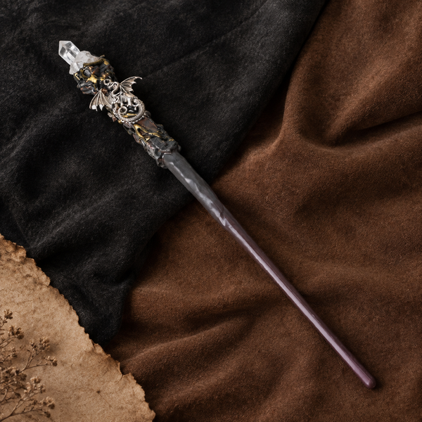 Natural Clear Quartz Column Style 2 Raw Stone Magic Wand - Handmade 32-38cm - magic_wand_sku19_34cm_flat_lay_square