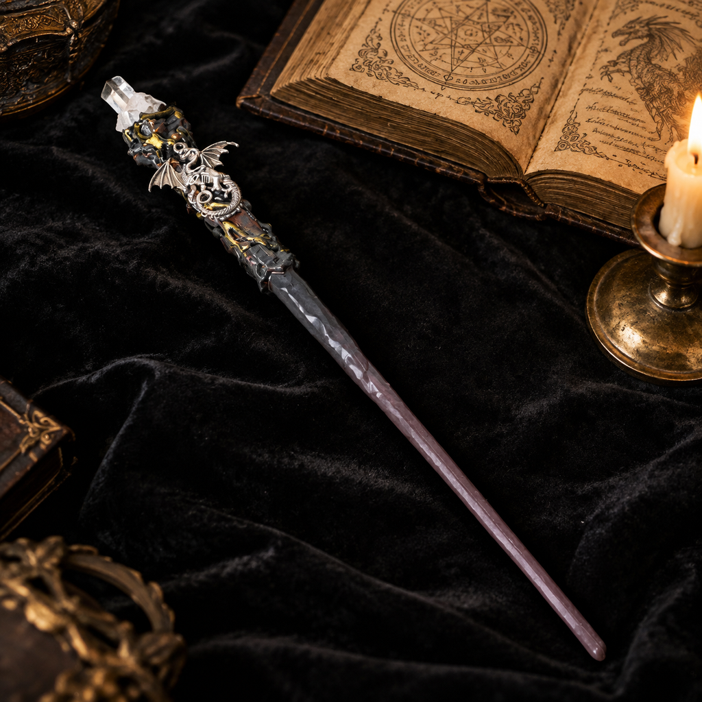 Natural Clear Quartz Column Style 2 Raw Stone Magic Wand - Handmade 32-38cm - magic_wand_sku19_34cm_lifestyle_square