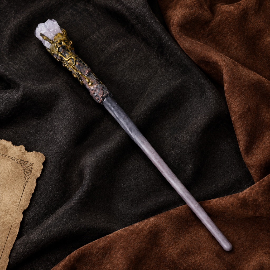 Natural Clear Quartz Raw Stone Magic Wand - Handmade 32-38cm - magic_wand_sku09_34cm_flat_lay_square
