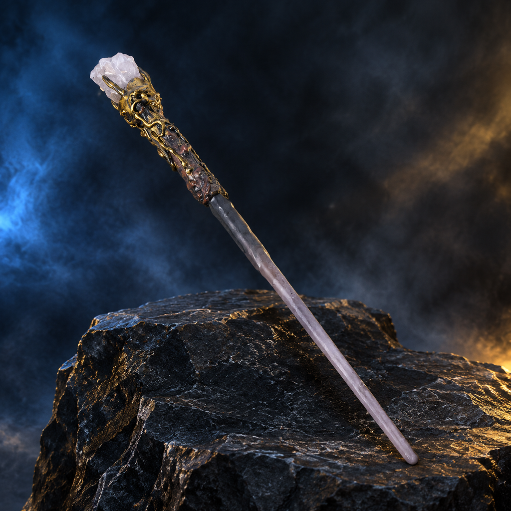 Natural Clear Quartz Raw Stone Magic Wand - Handmade 32-38cm - magic_wand_sku09_34cm_hero_square