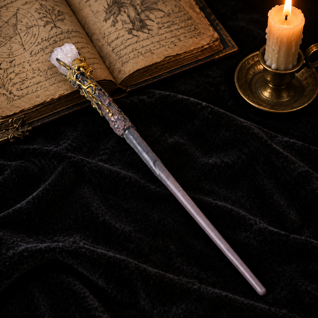 Natural Clear Quartz Raw Stone Magic Wand - Handmade 32-38cm - magic_wand_sku09_34cm_lifestyle_square