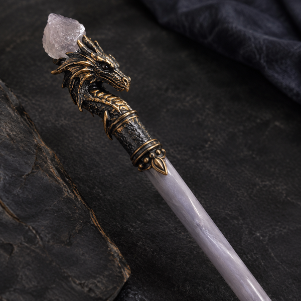 Natural Clear Quartz Raw Stone Magic Wand - Handmade 32-38cm - magic_wand_sku09_34cm_material_detail_square