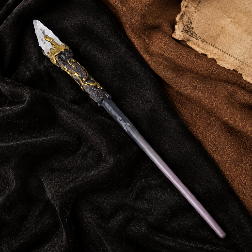 Natural Clear Quartz Style 2 Raw Stone Magic Wand - Handmade 32-38cm - magic_wand_sku10_34cm_flat_lay_square