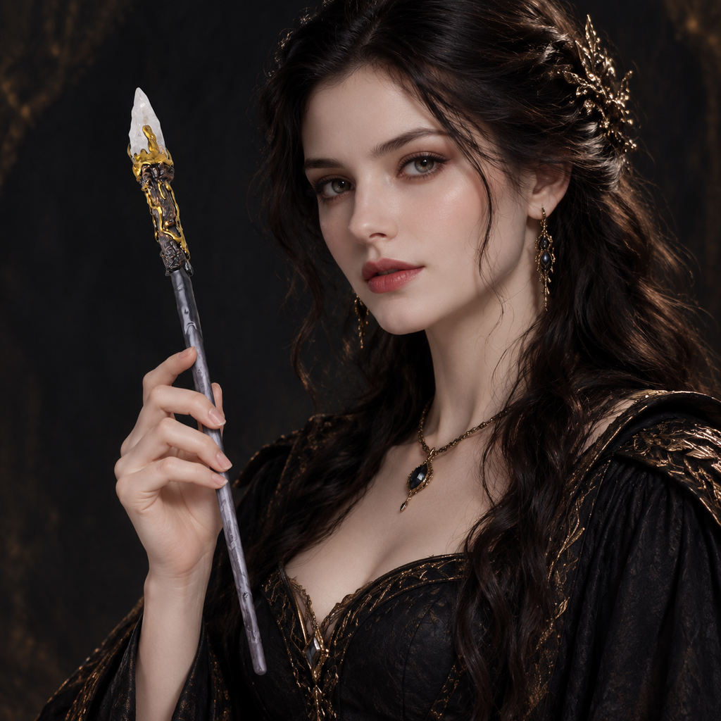 Natural Clear Quartz Style 2 Raw Stone Magic Wand - Handmade 32-38cm - magic_wand_sku10_34cm_halfbody_handheld_square