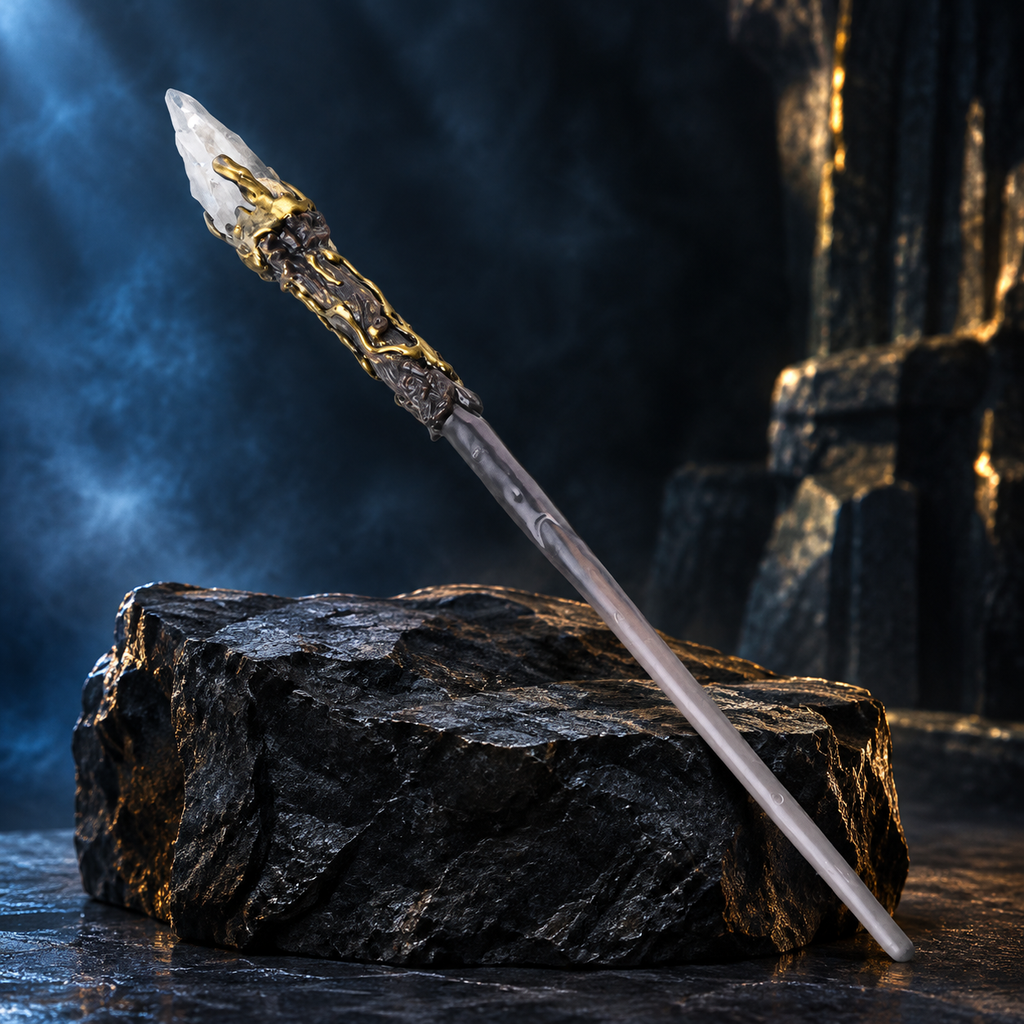 Natural Clear Quartz Style 2 Raw Stone Magic Wand - Handmade 32-38cm - magic_wand_sku10_34cm_hero_square