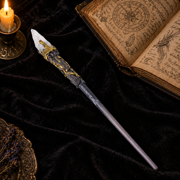 Natural Clear Quartz Style 2 Raw Stone Magic Wand - Handmade 32-38cm - magic_wand_sku10_34cm_lifestyle_square