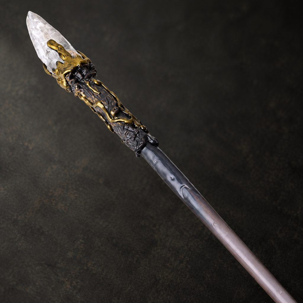 Natural Clear Quartz Style 2 Raw Stone Magic Wand - Handmade 32-38cm - magic_wand_sku10_34cm_material_detail_square