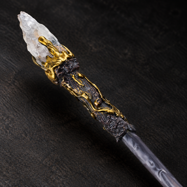 Natural Clear Quartz Style 2 Raw Stone Magic Wand - Handmade 32-38cm - magic_wand_sku10_34cm_ornament_detail_square