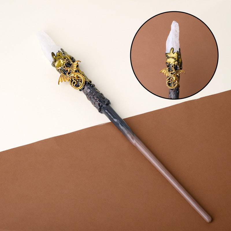 Natural Clear Quartz Style 3 Raw Stone Magic Wand - Handmade 32-38cm - magic_wand_sku11_34cm_original_reference