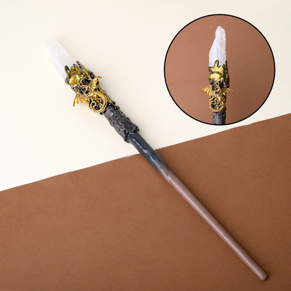 Natural Clear Quartz Style 3 Raw Stone Magic Wand - Handmade 32-38cm - magic_wand_sku11_34cm_original_reference