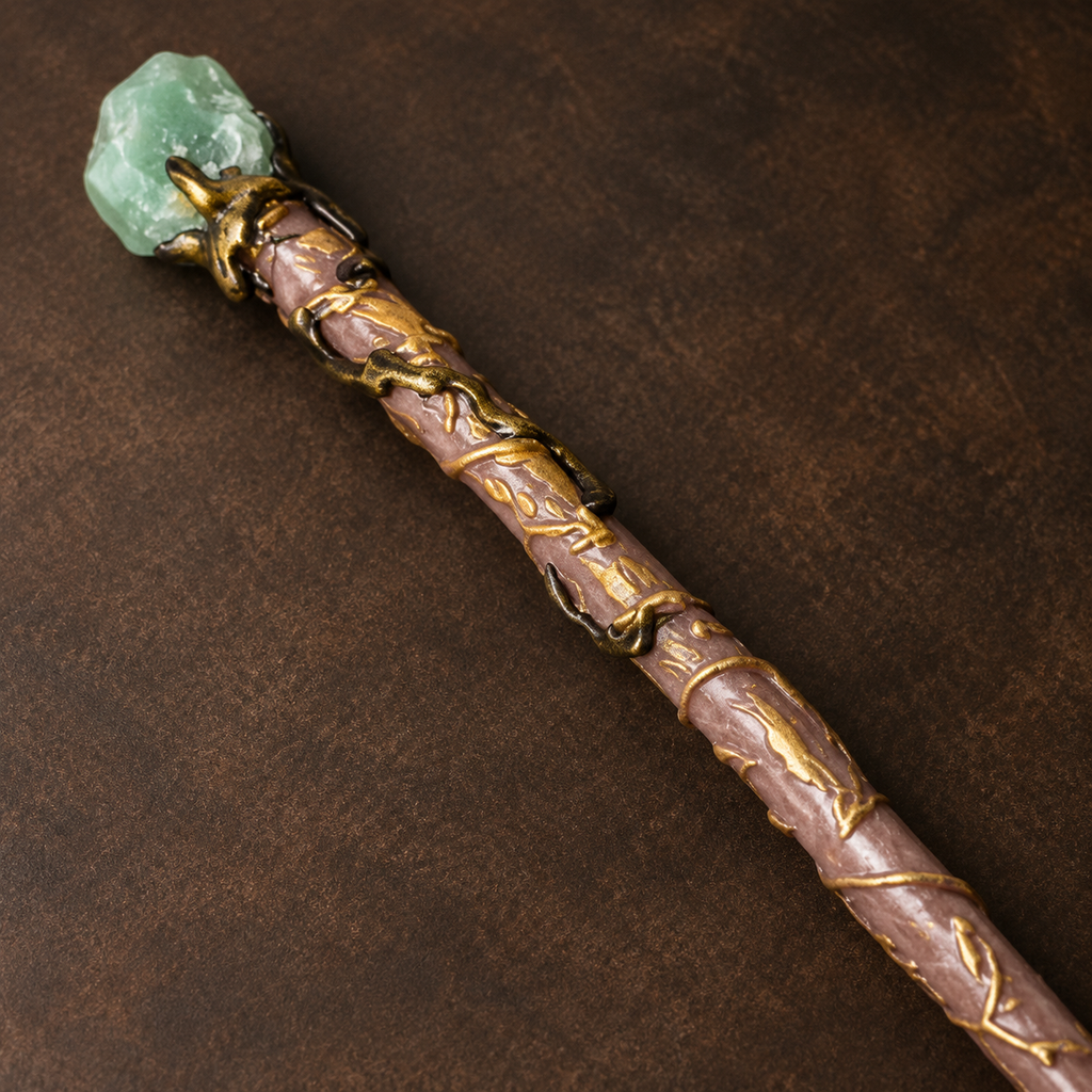 Natural Green Aventurine Raw Stone Magic Wand - Handmade 32-38cm - magic_wand_sku14_34cm_material_detail_square