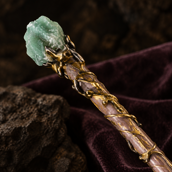 Natural Green Aventurine Raw Stone Magic Wand - Handmade 32-38cm - magic_wand_sku14_34cm_ornament_detail_square