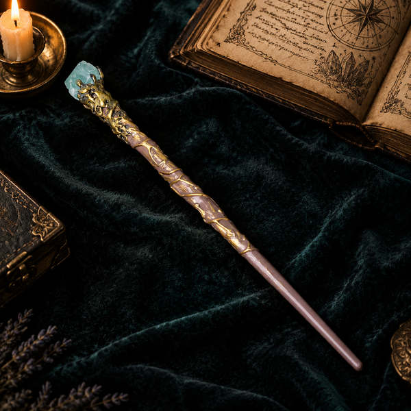 Natural Green Fluorite Raw Stone Magic Wand - Handmade 32-38cm - magic_wand_sku15_34cm_lifestyle_square