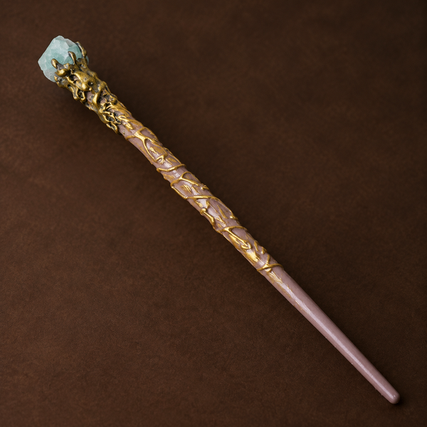 Natural Green Fluorite Raw Stone Magic Wand - Handmade 32-38cm - magic_wand_sku15_34cm_material_detail_square