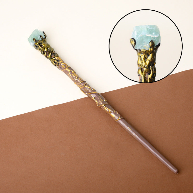 Natural Green Fluorite Raw Stone Magic Wand - Handmade 32-38cm - magic_wand_sku15_34cm_original_reference