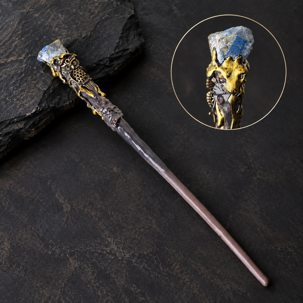 Natural Lapis Lazuli Raw Stone Magic Wand - Handmade 32-38cm - magic_wand_sku03_34cm_material_detail_square
