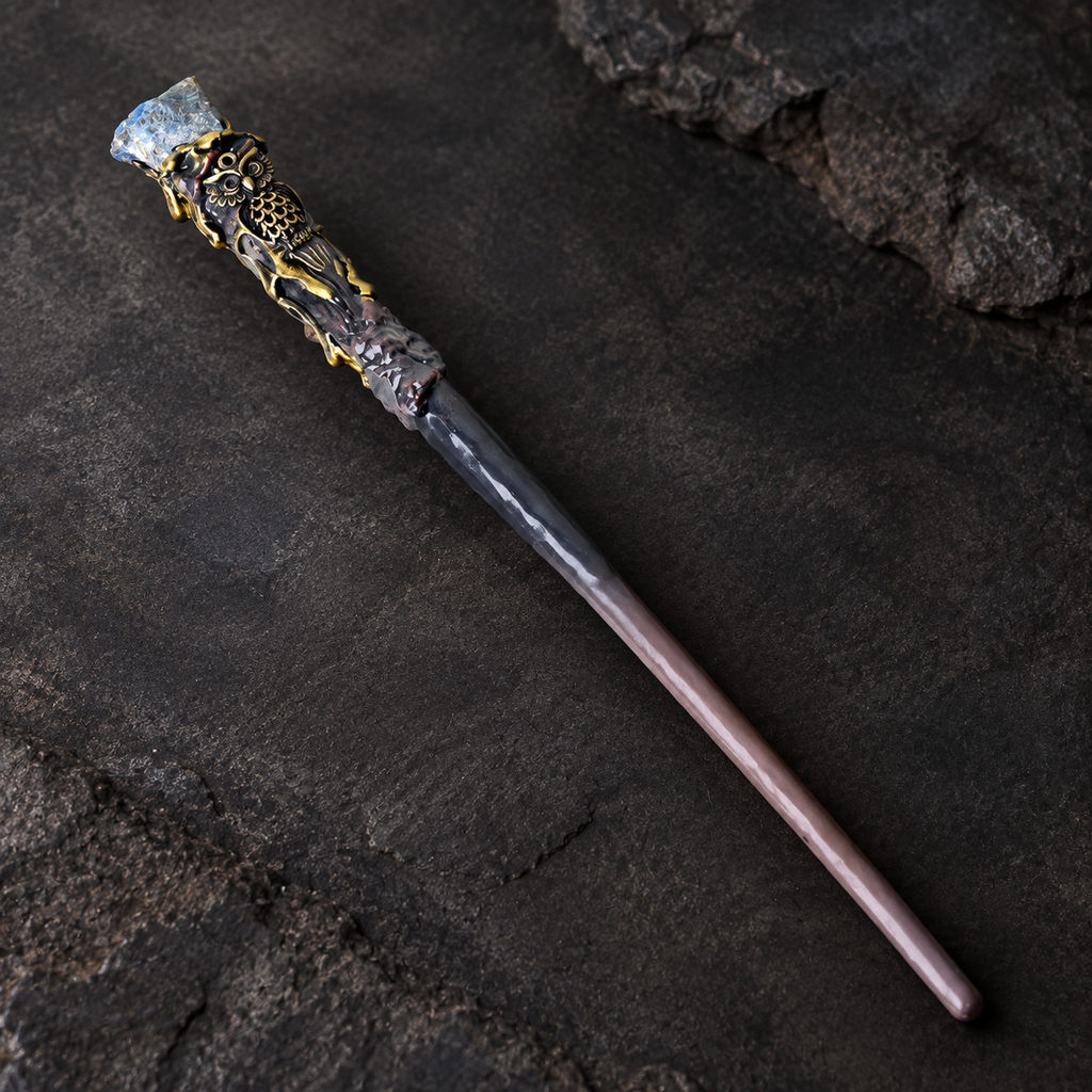 Natural Lapis Lazuli Raw Stone Magic Wand - Handmade 32-38cm - magic_wand_sku03_34cm_ornament_detail_square