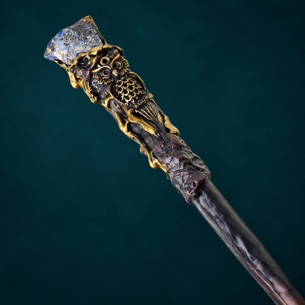 Natural Lapis Lazuli Raw Stone Magic Wand - Handmade 32-38cm - magic_wand_sku03_34cm_top_closeup_square