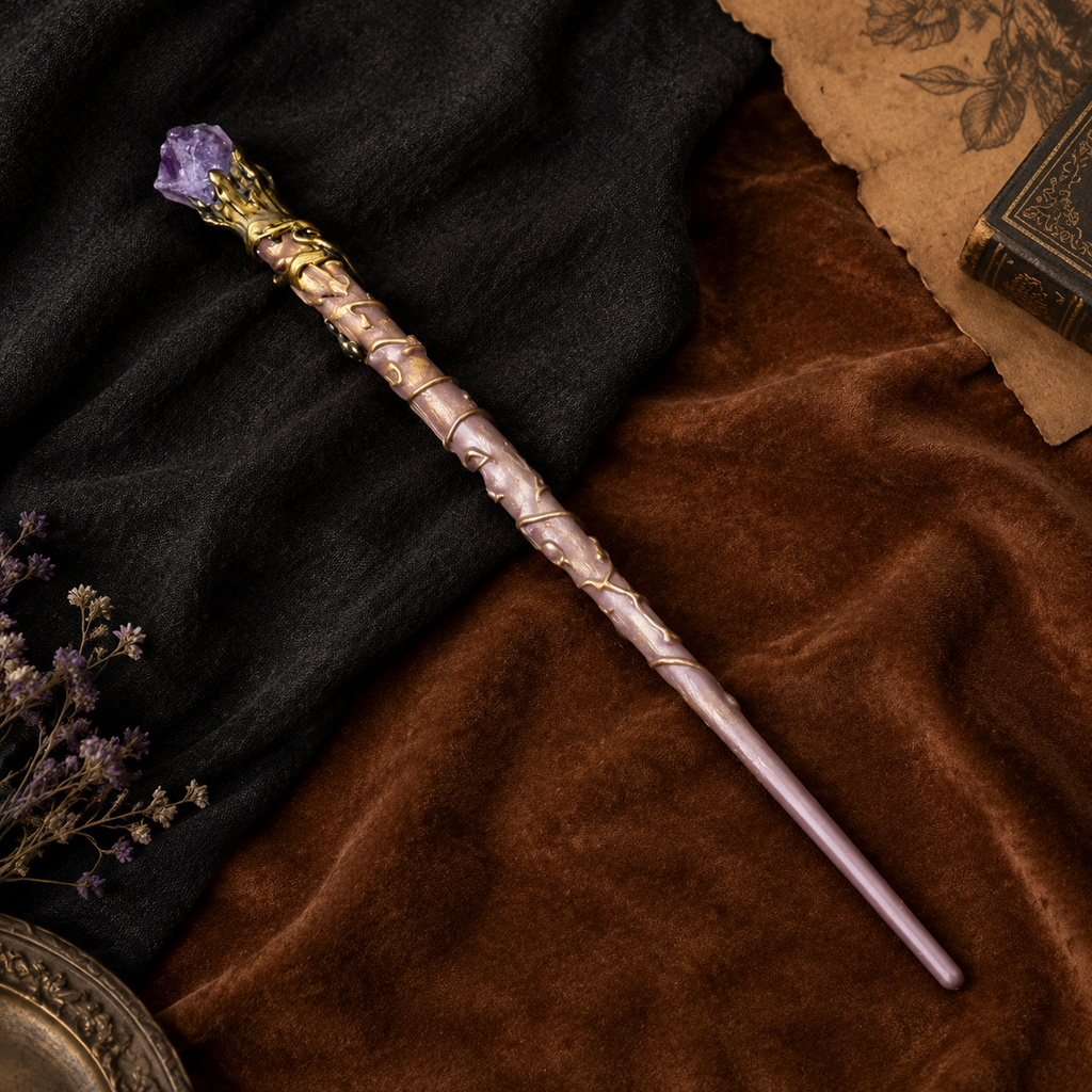 Natural Purple Mica Raw Stone Magic Wand - Handmade 32-38cm - magic_wand_sku12_34cm_flat_lay_square