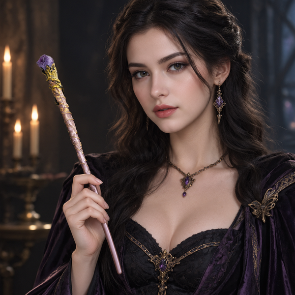 Natural Purple Mica Raw Stone Magic Wand - Handmade 32-38cm - magic_wand_sku12_34cm_halfbody_handheld_square