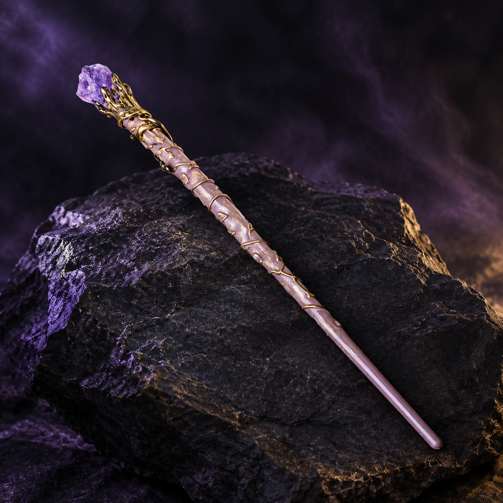 Natural Purple Mica Raw Stone Magic Wand - Handmade 32-38cm - magic_wand_sku12_34cm_hero_square