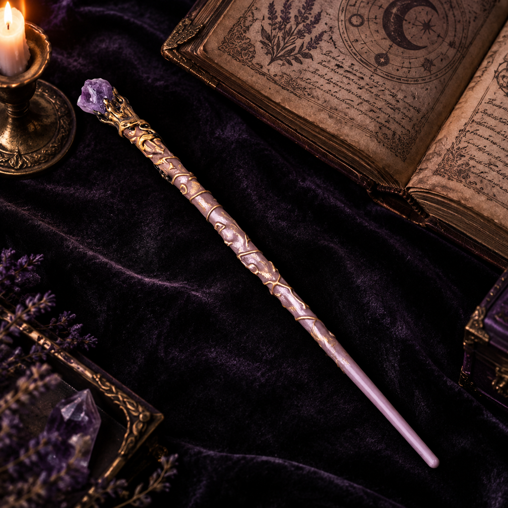 Natural Purple Mica Raw Stone Magic Wand - Handmade 32-38cm - magic_wand_sku12_34cm_lifestyle_square