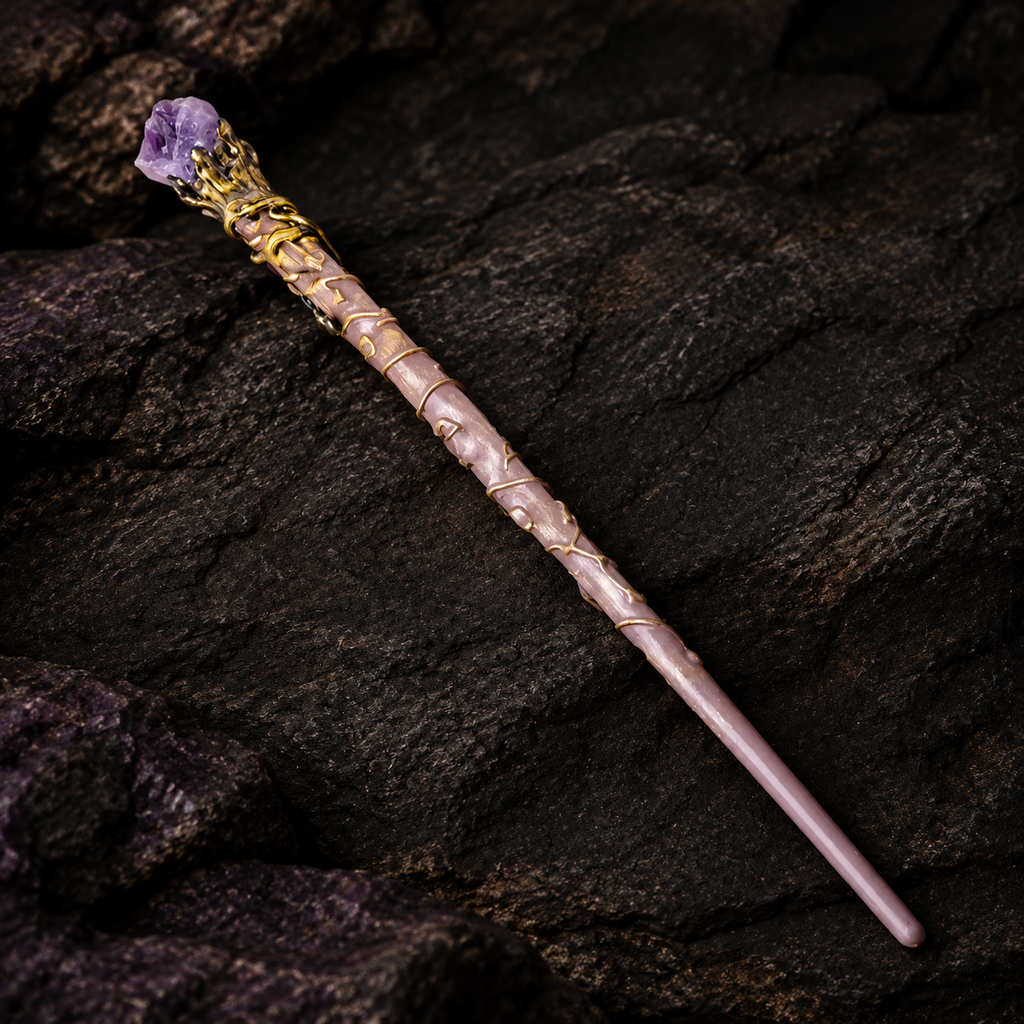 Natural Purple Mica Raw Stone Magic Wand - Handmade 32-38cm - magic_wand_sku12_34cm_material_detail_square