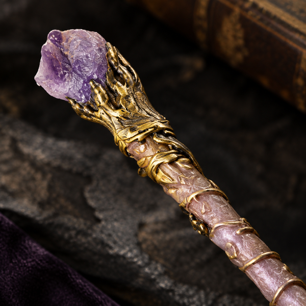 Natural Purple Mica Raw Stone Magic Wand - Handmade 32-38cm - magic_wand_sku12_34cm_ornament_detail_square