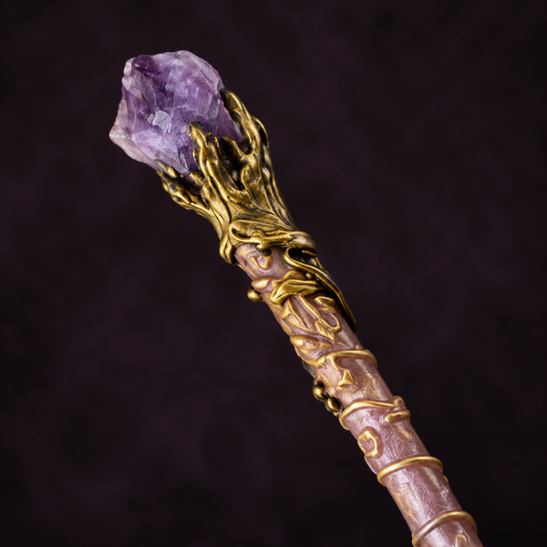 Natural Purple Mica Raw Stone Magic Wand - Handmade 32-38cm - magic_wand_sku12_34cm_top_closeup_square