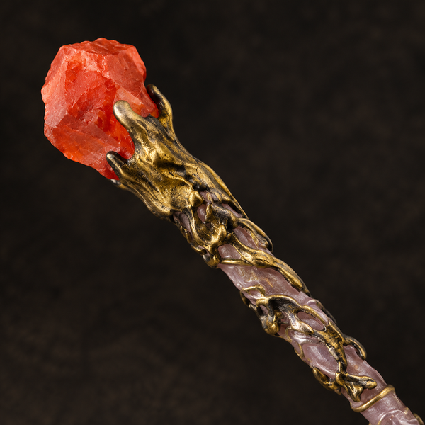 Natural Red Jasper Raw Stone Magic Wand - Handmade 32-38cm - magic_wand_sku13_34cm_ornament_detail_square