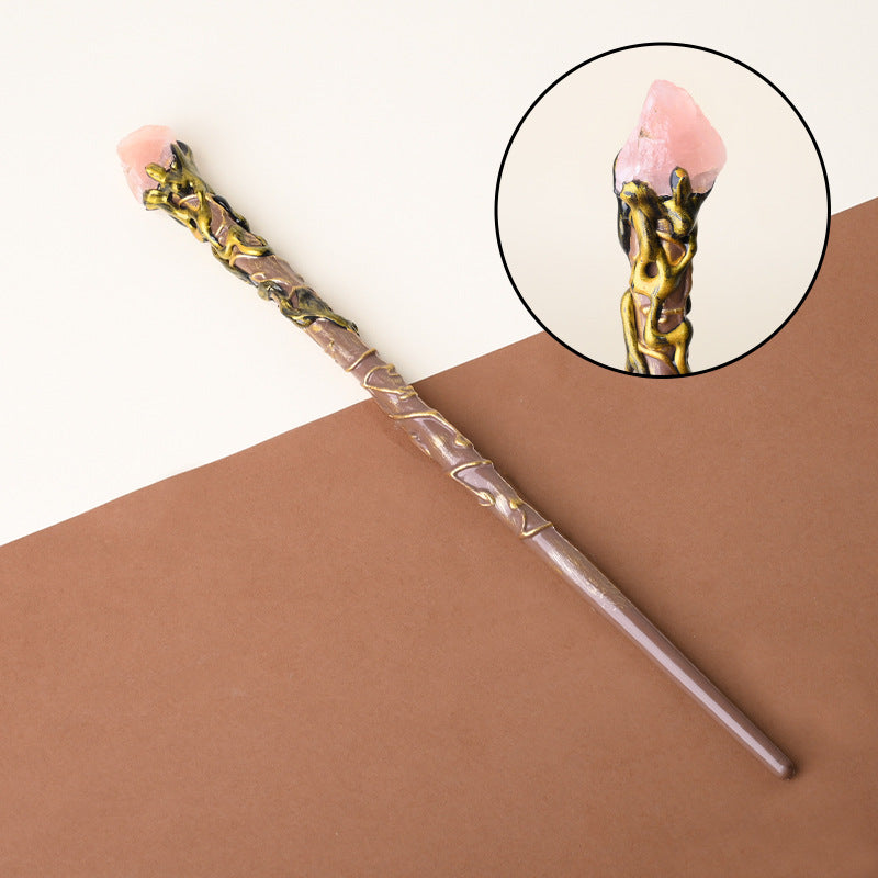 Natural Rose Quartz Raw Stone Magic Wand - Handmade 32-38cm - magic_wand_sku07_34cm_original_reference