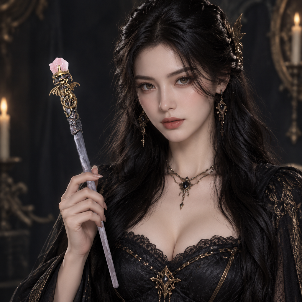 Natural Rose Quartz Style 2 Raw Stone Magic Wand - Handmade 32-38cm - magic_wand_sku08_34cm_halfbody_handheld_square