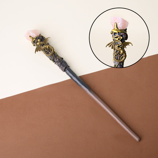 Natural Rose Quartz Style 2 Raw Stone Magic Wand - Handmade 32-38cm - magic_wand_sku08_34cm_original_reference