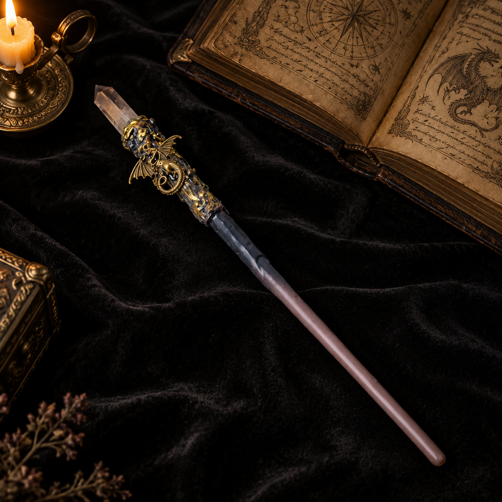 Natural Small Smoky Quartz Column Raw Stone Magic Wand - Handmade 32-38cm - magic_wand_sku17_34cm_lifestyle_square
