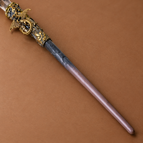 Natural Small Smoky Quartz Column Raw Stone Magic Wand - Handmade 32-38cm - magic_wand_sku17_34cm_material_detail_square