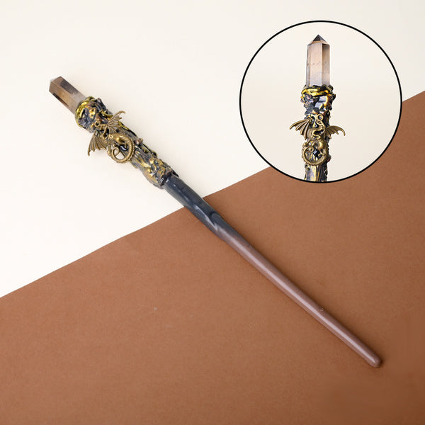 Natural Small Smoky Quartz Column Raw Stone Magic Wand - Handmade 32-38cm - magic_wand_sku17_34cm_original_reference