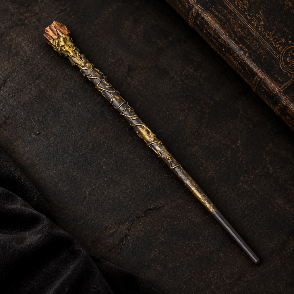 Natural Tiger's Eye Raw Stone Magic Wand - Handmade 32-38cm - magic_wand_sku02_34cm_material_detail_square