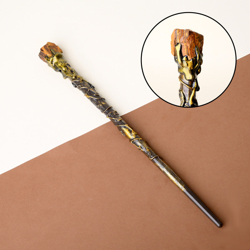 Natural Tiger's Eye Raw Stone Magic Wand - Handmade 32-38cm - magic_wand_sku02_34cm_original_reference