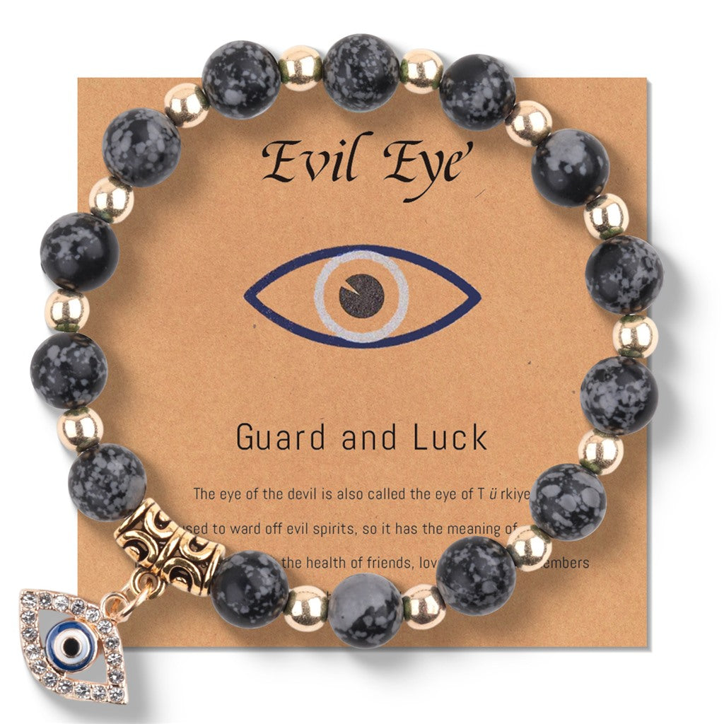 Black Snowflake Obsidian Evil Eye Bracelet - product reference photo