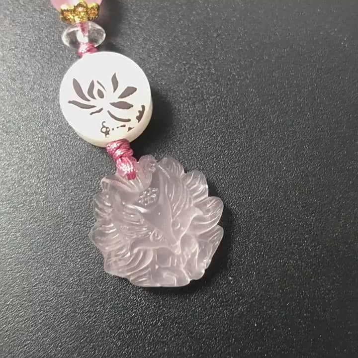 Rose & Yellow Quartz Nine-Tailed Fox Keychain | Love & Power