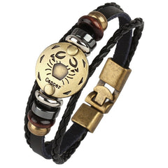 Punk Alloy Leather Zodiac Bracelet – Cancer alternate angle showing multi-strand layered construction