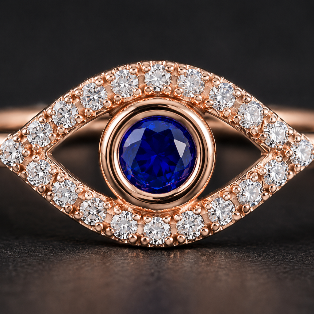 Rose Gold Plated Evil Eye Adjustable Ring for Women - evil eye detail