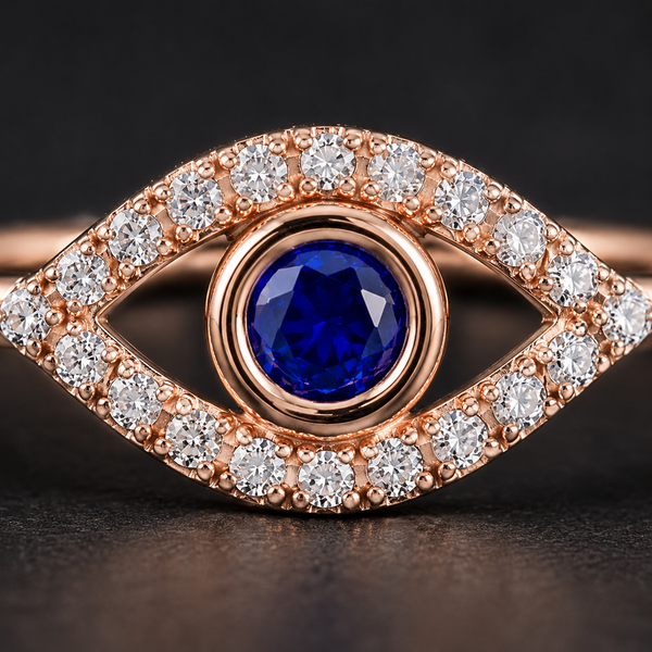 Rose Gold Plated Evil Eye Adjustable Ring for Women - evil eye detail