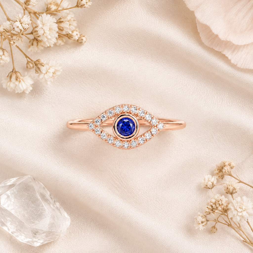 Rose Gold Plated Evil Eye Adjustable Ring for Women - flat lay