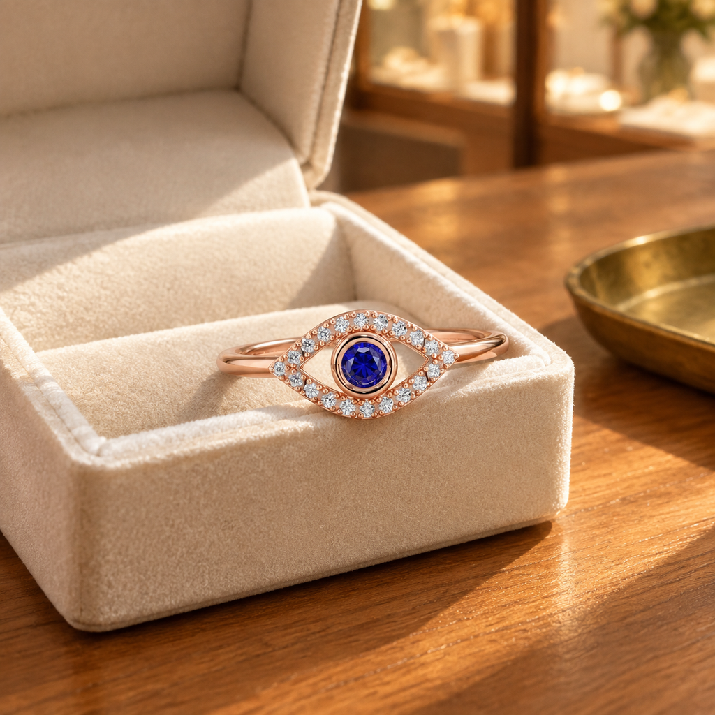 Rose Gold Plated Evil Eye Adjustable Ring for Women - styled lifestyle