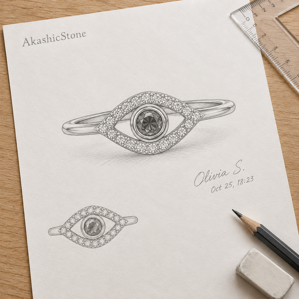 Rose Gold Plated Evil Eye Adjustable Ring for Women - line art