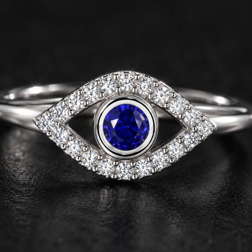 Blue Evil Eye Open Ring Silver Plated Adjustable for Women – blue eye detail Image principale du produit