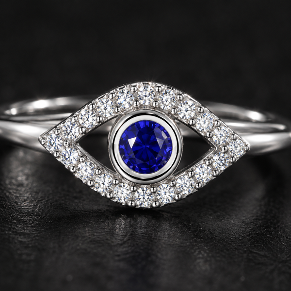 Silver Plated Blue Evil Eye Adjustable Ring for Women - blue eye detail