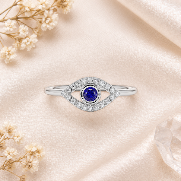 Silver Plated Blue Evil Eye Adjustable Ring for Women - flat lay