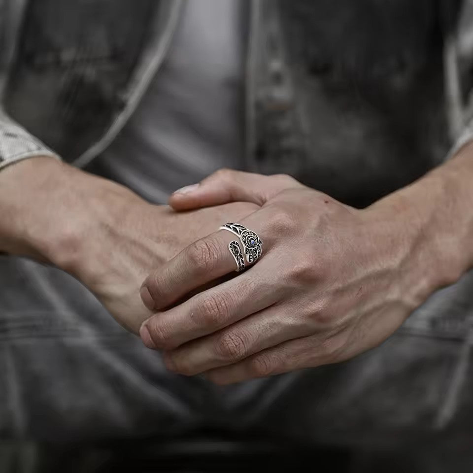 Silver Plated Hamsa Evil Eye Adjustable Ring for Men - product photo 2